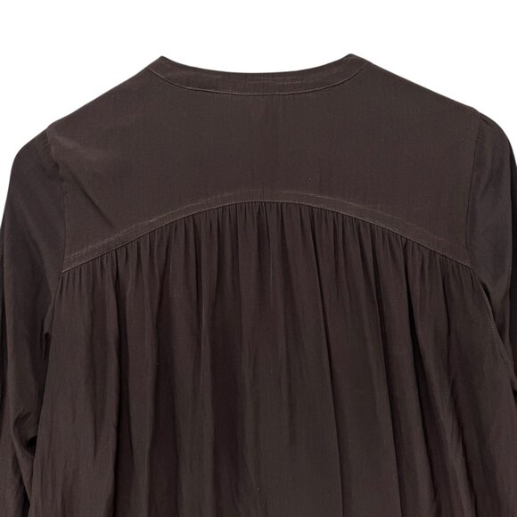 Calypso St Barth Blouse Womens Chocolate Brown Long Sleeve Pleated V Neck Size S - Picture 4 of 10